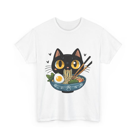 Cute Cat Ramen Unisex Heavy Cotton Tee - Perfect for Foodies and Cat Lovers